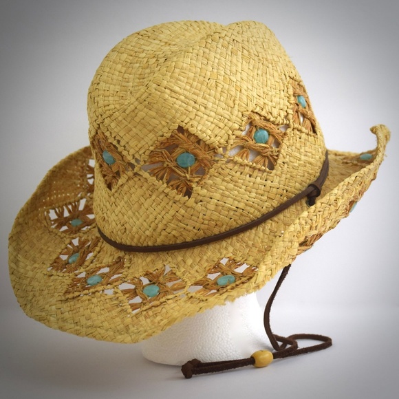Scala Western Cowboy Sun Hat Woven Natural Fibers - Picture 6 of 8